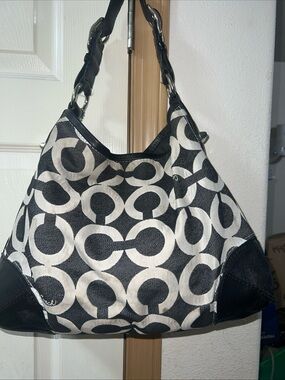 COACH Op Art Peyton Y2k Bag Purse 14512 Hobo Shoulder Black Leather COA Denim
